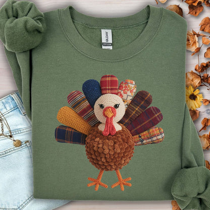 Faux Patchwork Preppy Turkey Sweatshirt