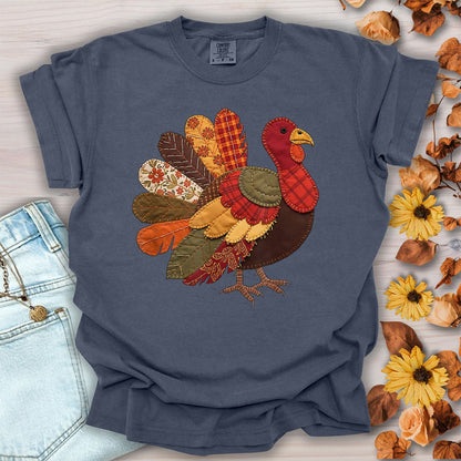 Faux Patchwork Thanksgiving Turkey T-Shirt