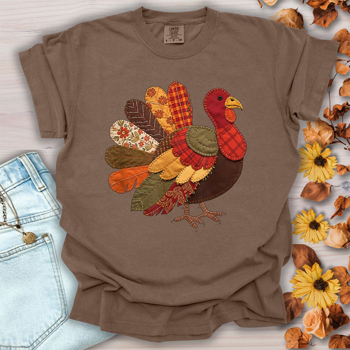 Faux Patchwork Thanksgiving Turkey T-Shirt
