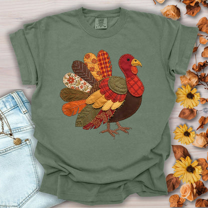 Faux Patchwork Thanksgiving Turkey T-Shirt