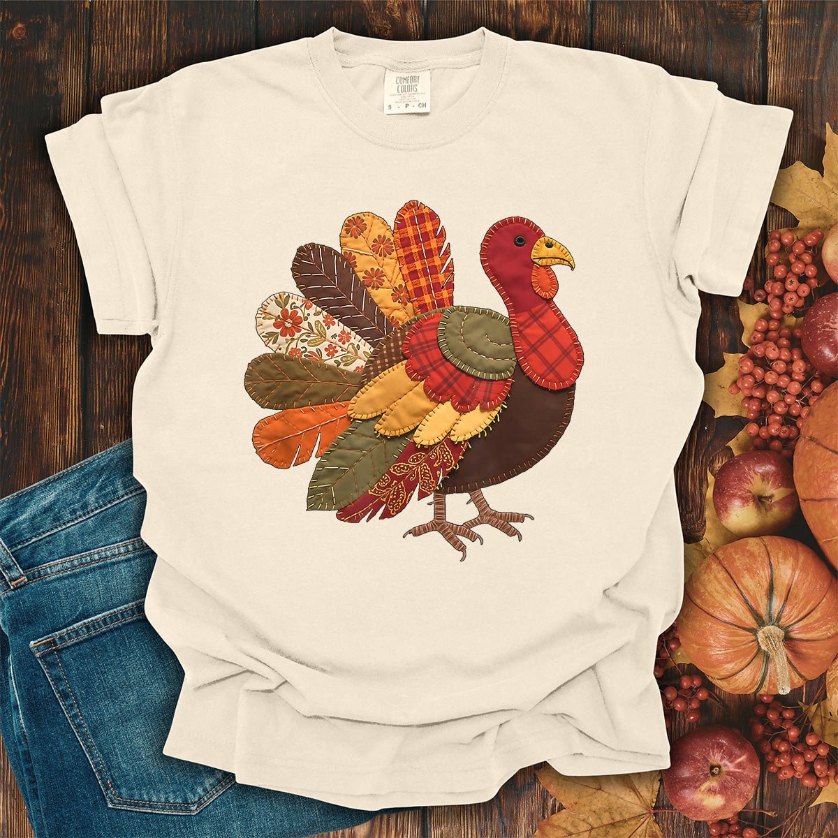 Faux Patchwork Thanksgiving Turkey T-Shirt