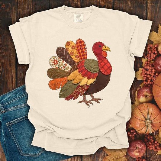 Faux Patchwork Thanksgiving Turkey T-Shirt