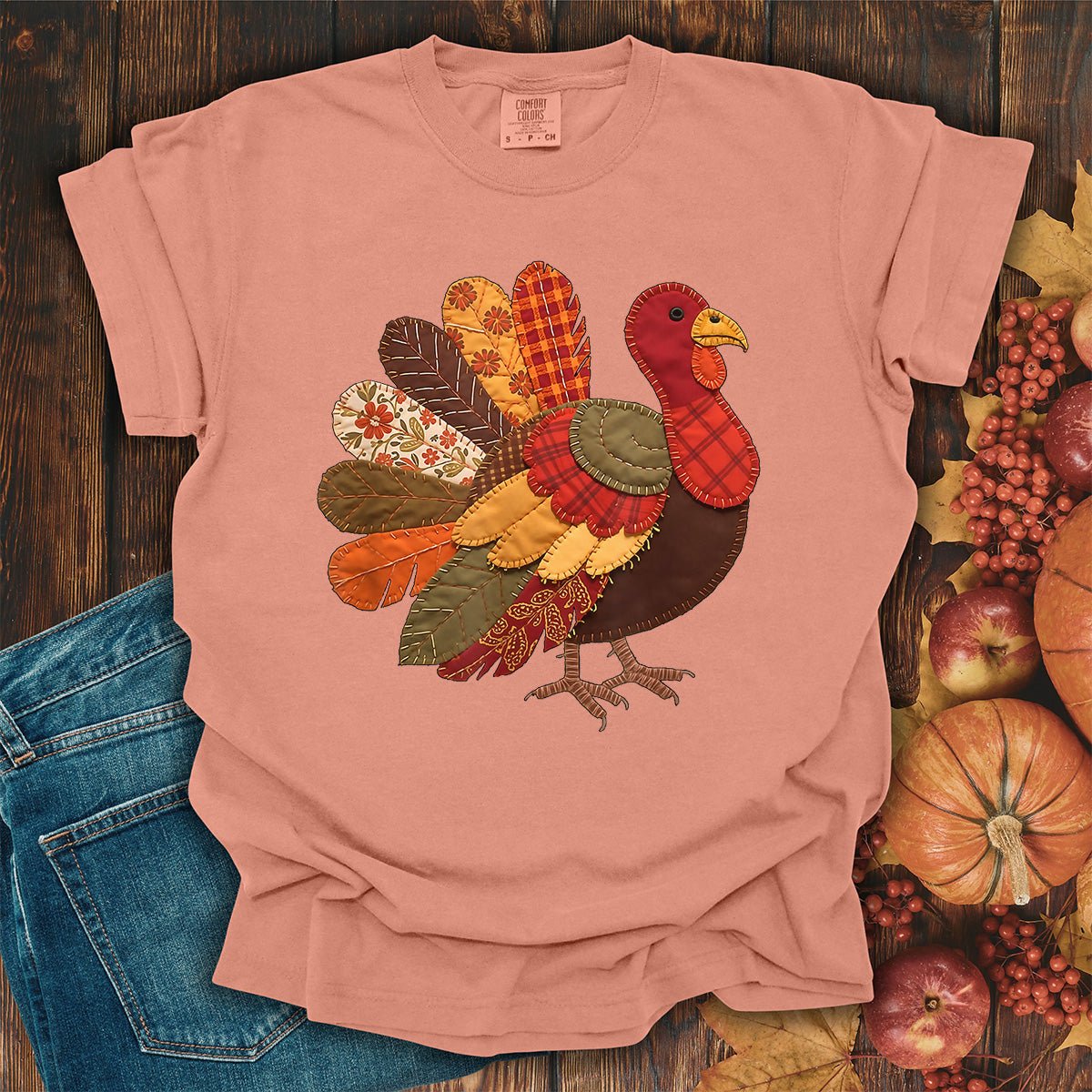 Faux Patchwork Thanksgiving Turkey T-Shirt