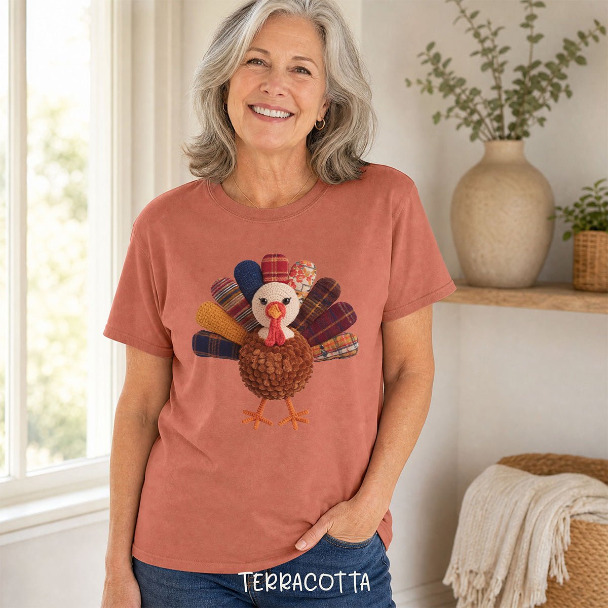 Faux Patchwork Preppy Turkey T-Shirt