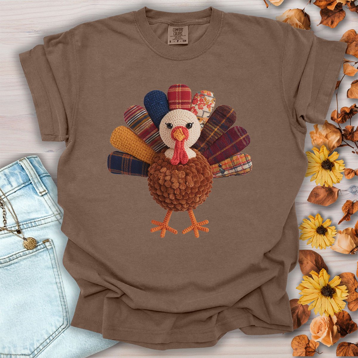 Faux Patchwork Preppy Turkey T-Shirt