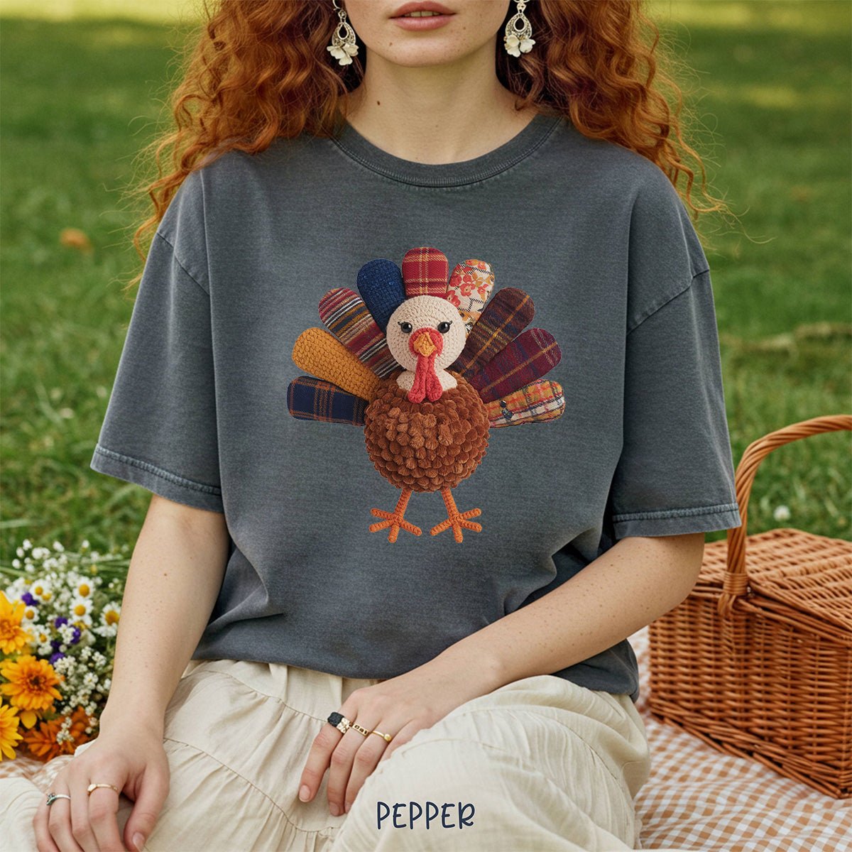 Faux Patchwork Preppy Turkey T-Shirt