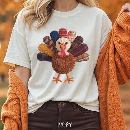 Faux Patchwork Preppy Turkey T-Shirt