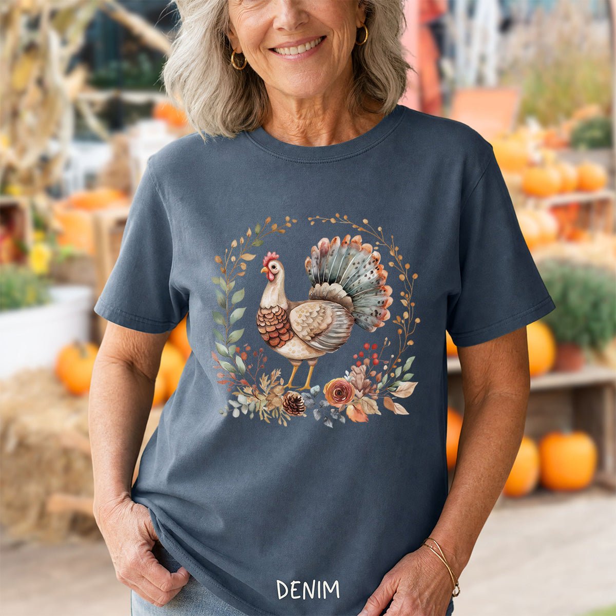 Thanksgiving Turkey & Floral Wreath T-Shirt