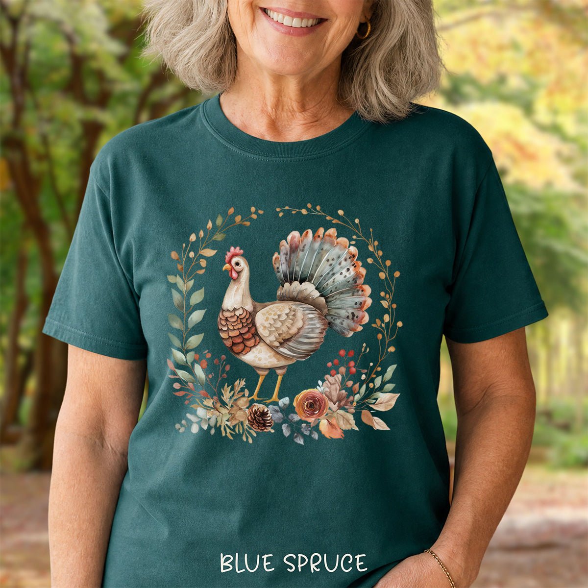 Thanksgiving Turkey & Floral Wreath T-Shirt