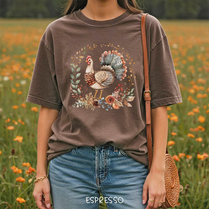 Thanksgiving Turkey & Floral Wreath T-Shirt