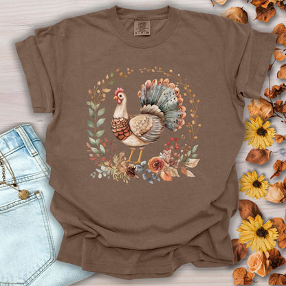 Thanksgiving Turkey & Floral Wreath T-Shirt
