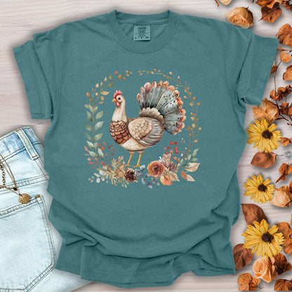 Thanksgiving Turkey & Floral Wreath T-Shirt