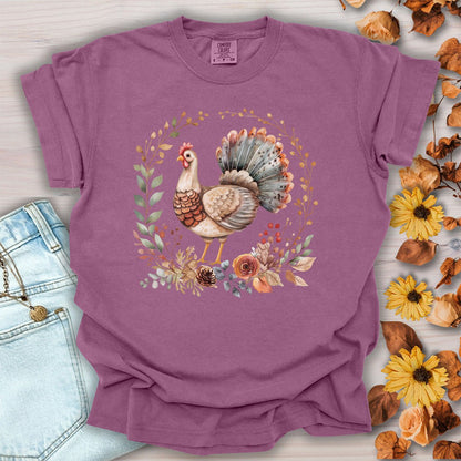 Thanksgiving Turkey & Floral Wreath T-Shirt
