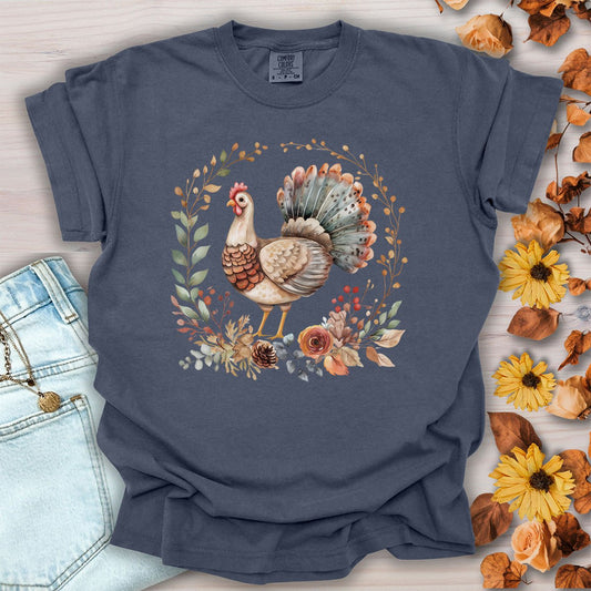 Thanksgiving Turkey & Floral Wreath T-Shirt