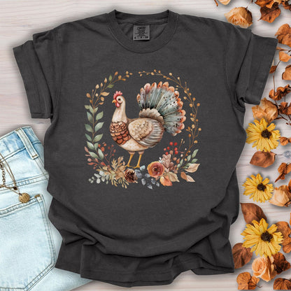 Thanksgiving Turkey & Floral Wreath T-Shirt
