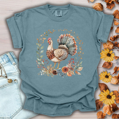 Thanksgiving Turkey & Floral Wreath T-Shirt