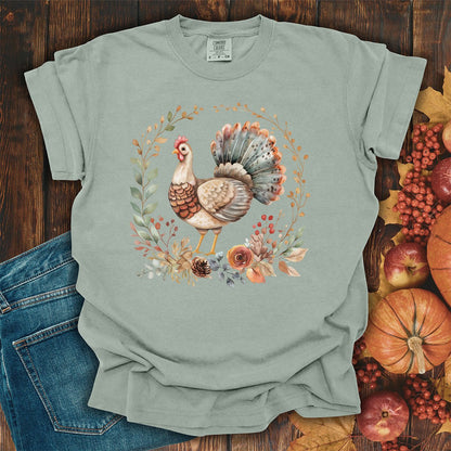 Thanksgiving Turkey & Floral Wreath T-Shirt