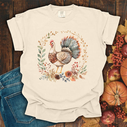 Thanksgiving Turkey & Floral Wreath T-Shirt