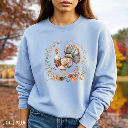 Thanksgiving Turkey & Floral Wreath Sweatshirt
