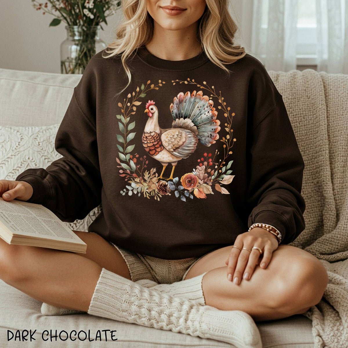 Thanksgiving Turkey & Floral Wreath Sweatshirt