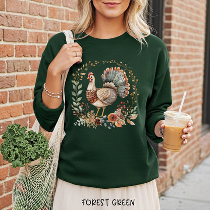 Thanksgiving Turkey & Floral Wreath Sweatshirt