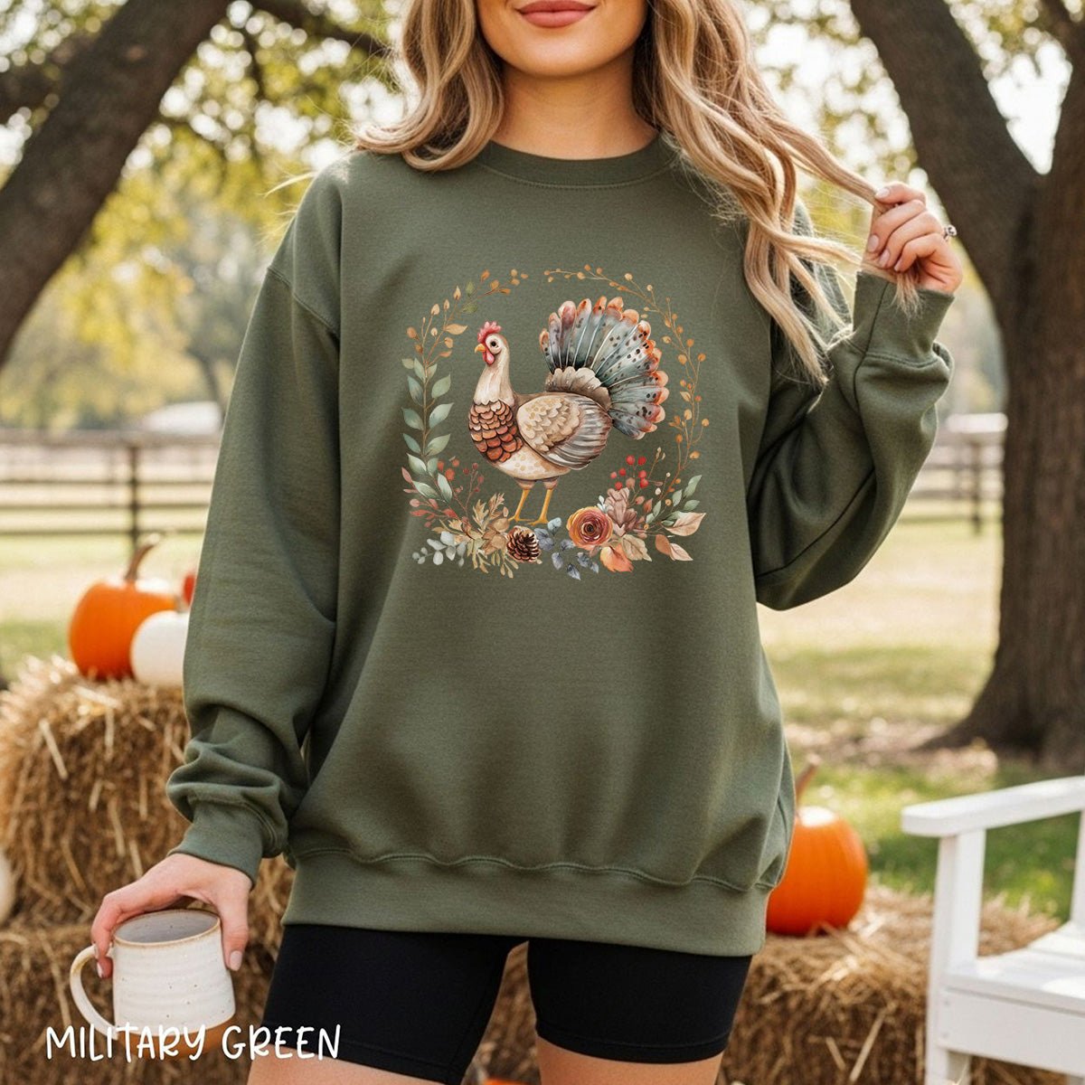 Thanksgiving Turkey & Floral Wreath Sweatshirt