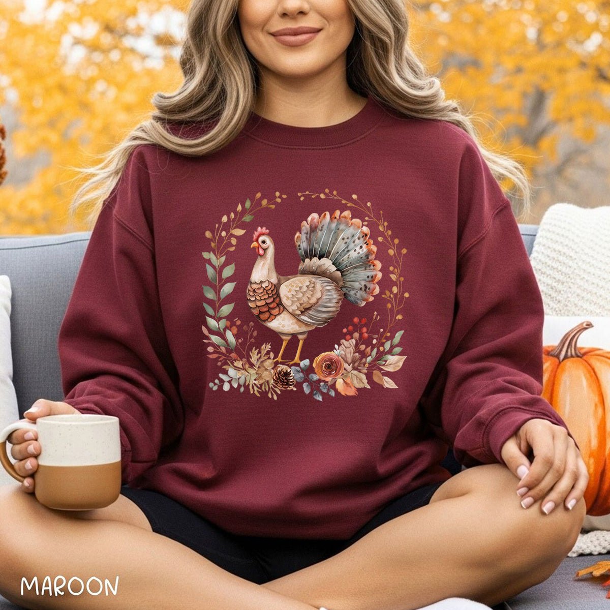 Thanksgiving Turkey & Floral Wreath Sweatshirt