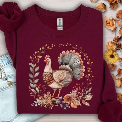 Thanksgiving Turkey & Floral Wreath Sweatshirt
