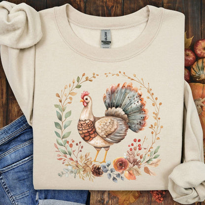 Thanksgiving Turkey & Floral Wreath Sweatshirt