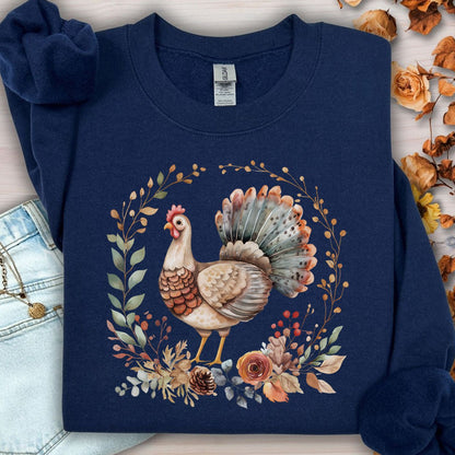 Thanksgiving Turkey & Floral Wreath Sweatshirt