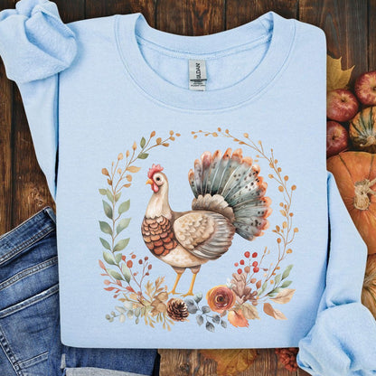 Thanksgiving Turkey & Floral Wreath Sweatshirt