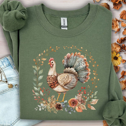 Thanksgiving Turkey & Floral Wreath Sweatshirt