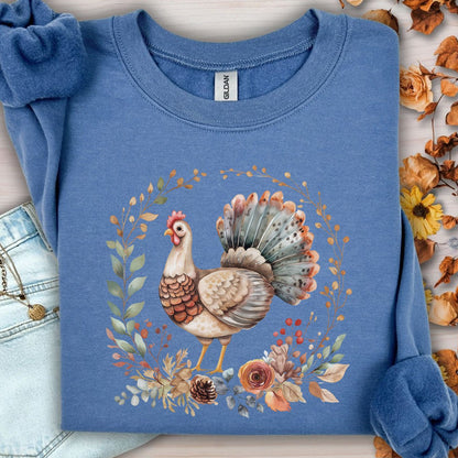 Thanksgiving Turkey & Floral Wreath Sweatshirt