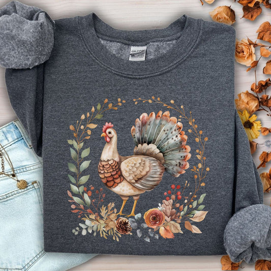 Thanksgiving Turkey & Floral Wreath Sweatshirt