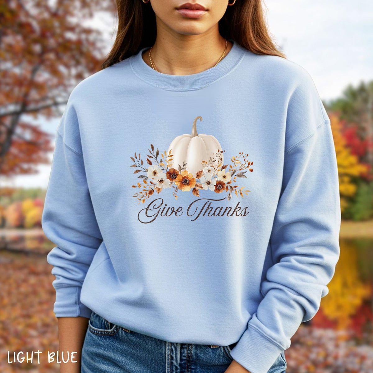 Give Thanks White Floral Pumpkin Sweatshirt