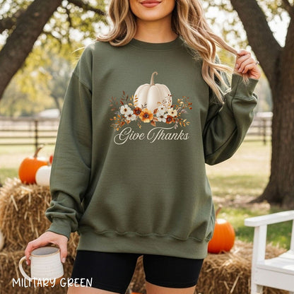 Give Thanks White Floral Pumpkin Sweatshirt
