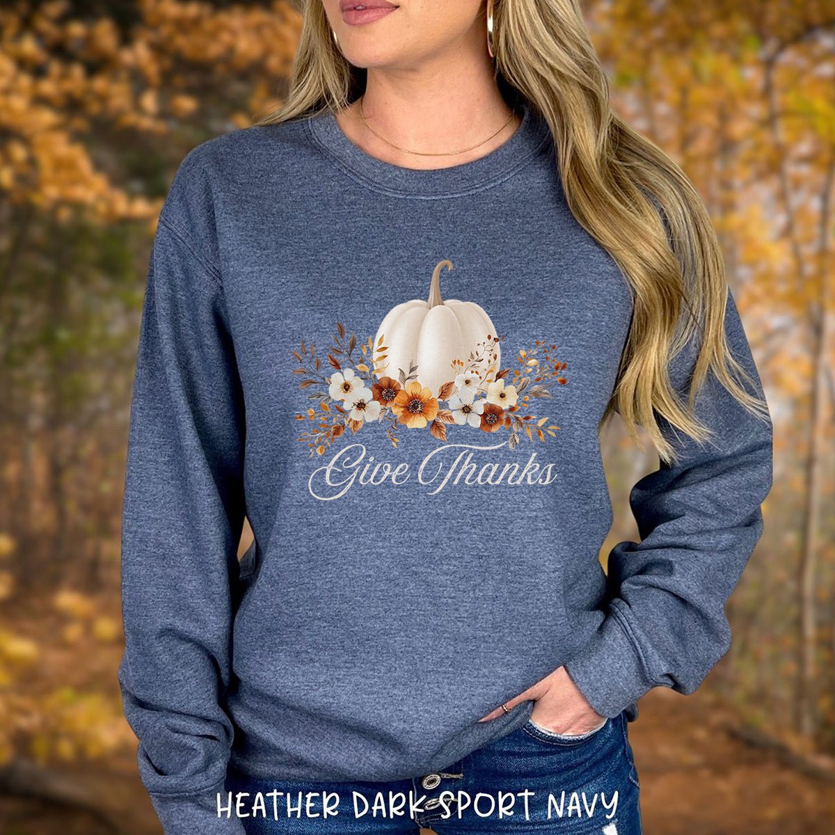 Give Thanks White Floral Pumpkin Sweatshirt