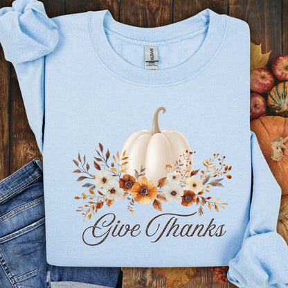 Give Thanks White Floral Pumpkin Sweatshirt