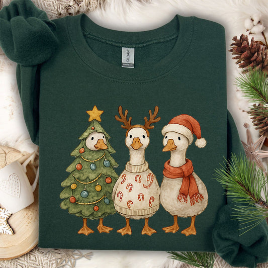 Cute Vintage Christmas Geese Trio Sweatshirt
