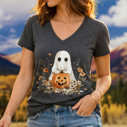 Boho Ghost & Jack-O'-Lantern V-Neck Tee