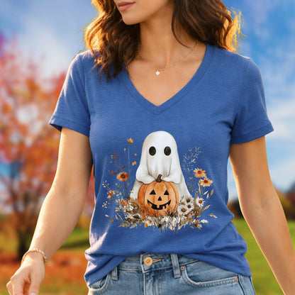 Boho Ghost & Jack-O'-Lantern V-Neck Tee