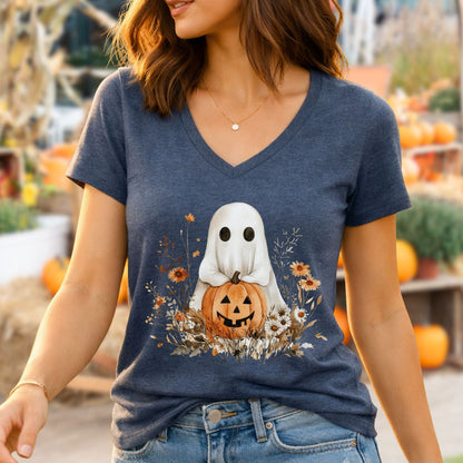 Boho Ghost & Jack-O'-Lantern V-Neck Tee