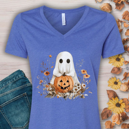 Boho Ghost & Jack-O'-Lantern V-Neck Tee