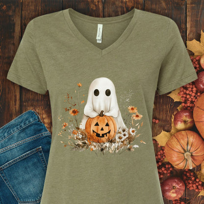 Boho Ghost & Jack-O'-Lantern V-Neck Tee