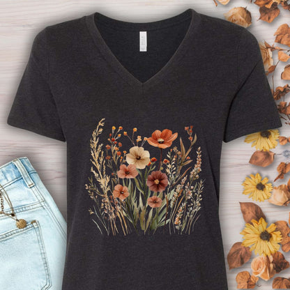 Autumn Wildflowers & Poppies V-Neck Tee