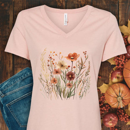 Autumn Wildflowers & Poppies V-Neck Tee