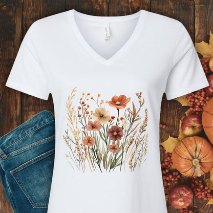 Autumn Wildflowers & Poppies V-Neck Tee