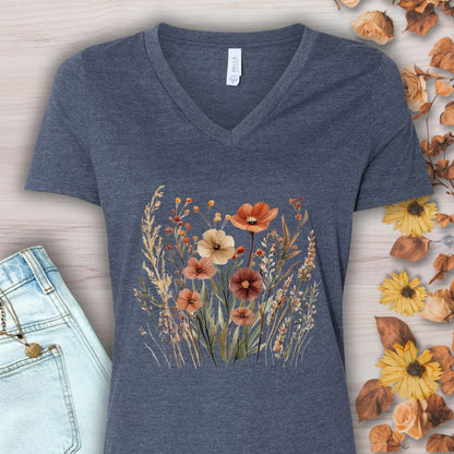 Autumn Wildflowers & Poppies V-Neck Tee