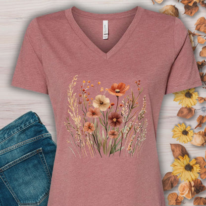 Autumn Wildflowers & Poppies V-Neck Tee