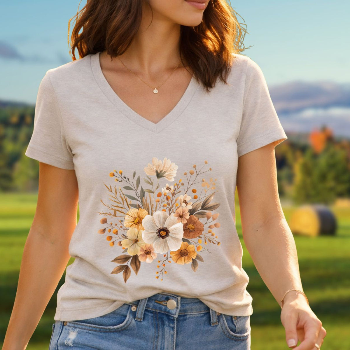 Harvest Blooms V-Neck Tee